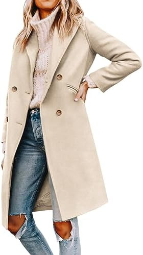 Yousify Womens Notched Lapel Collar Double Breasted Pea Coat Winter Wool Blend Over Coats Long Ja... | Amazon (US)