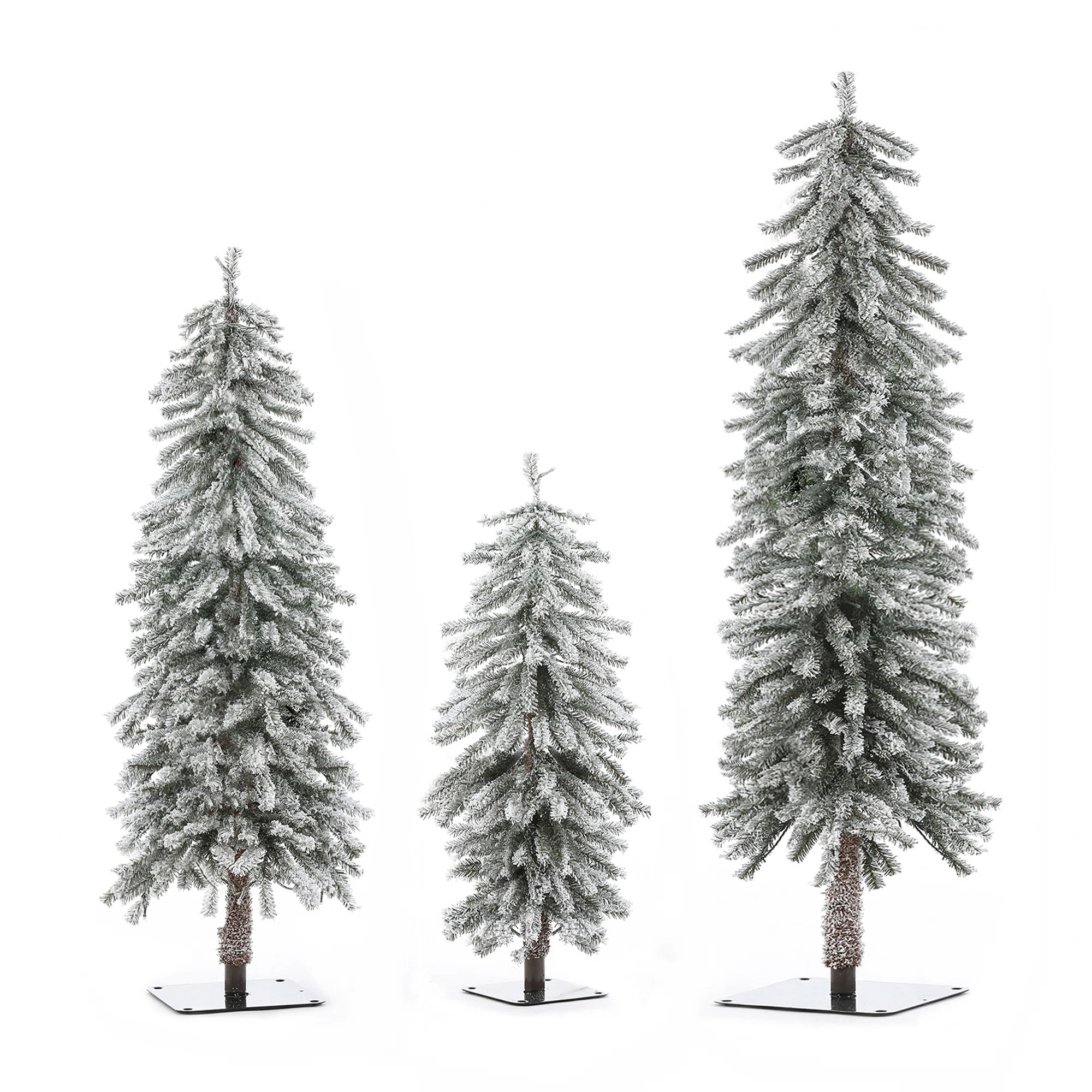 Slender Green Fir Flocked Christmas Tree Set with Lights (Set of 3) | Wayfair North America