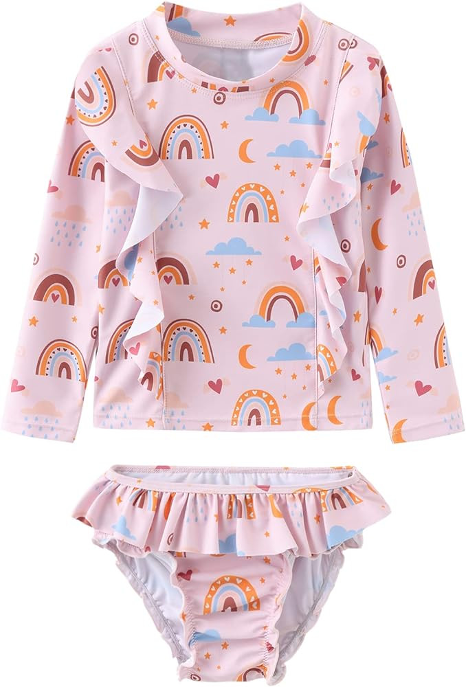 Baby Girls Rash Guard Set for Girls Long Sleeve Swimsuits with Bikini Bottom UPF 50+ Sun Protecti... | Amazon (US)