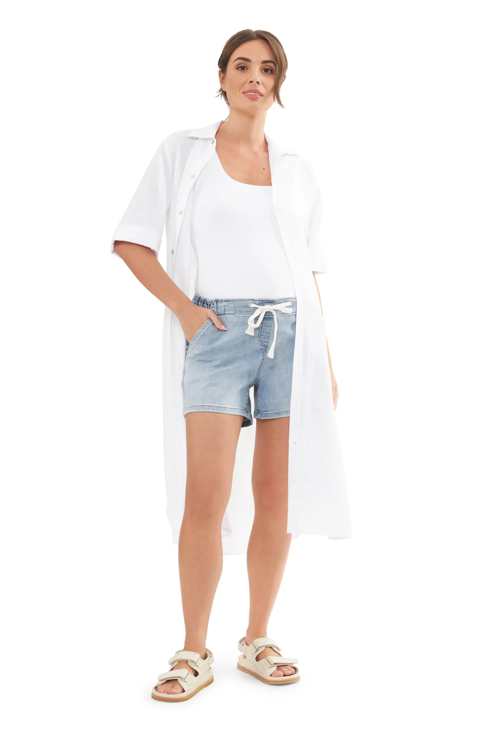 Ripe Maternity Joyce Belted Linen Blend Midi Maternity Shirtdress | Nordstrom | Nordstrom