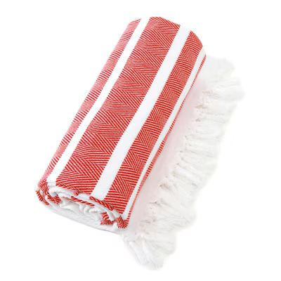 Linum Home Textiles Red and White Turkish Cotton Quick Dry Beach Towel (Herringbone Beach Towel) | Lowe's