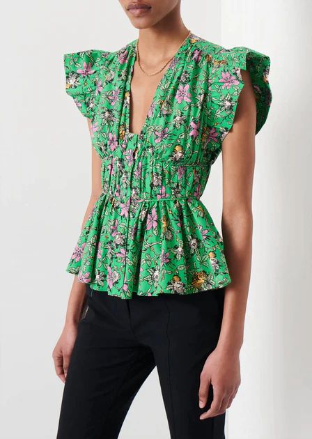 Roselyn Ruffle Sleeve Top in Green Multi | Shop Premium Outlets