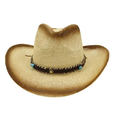 MIARHB Men & Women s Woven Straw Cowboy Hat Classic Cattleman Cowgirl Straw Hat | Walmart (US)
