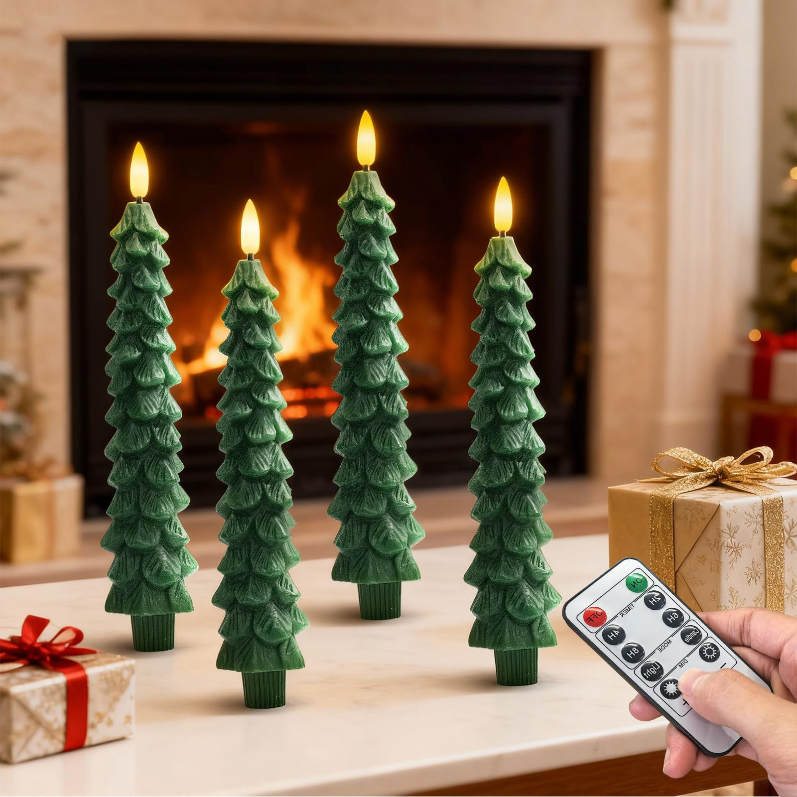 4PCS Christmas Tree Candles, 9.7 Inch Flameless Taper Candles with Remote and Timer, LED Battery ... | Amazon (US)