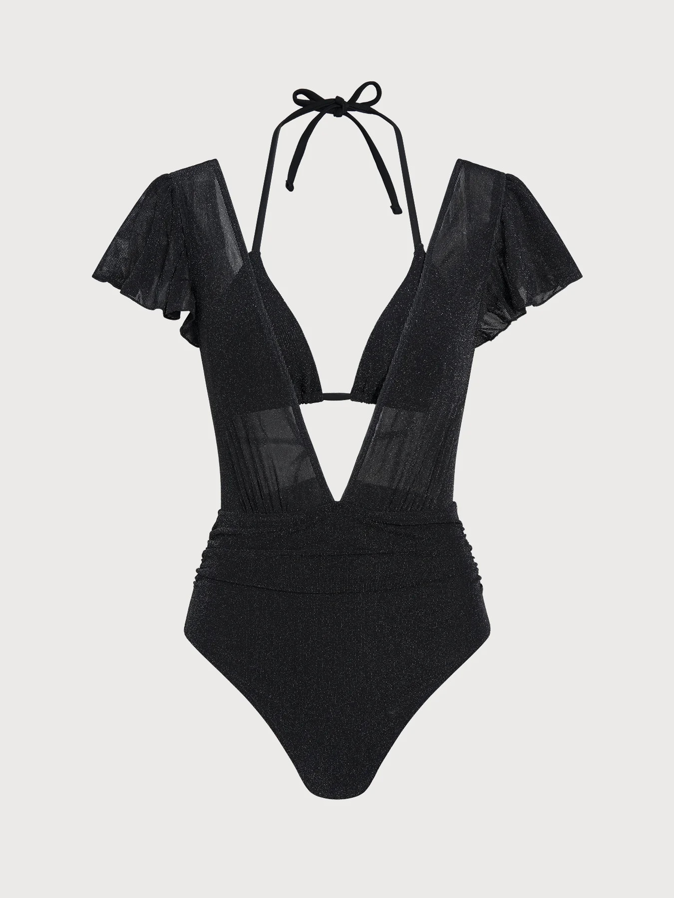 Black Lurex V Neck Tie One-Piece Swimsuit & Reviews - Black - Sustainable One-Pieces | BERLOOK | BERLOOK