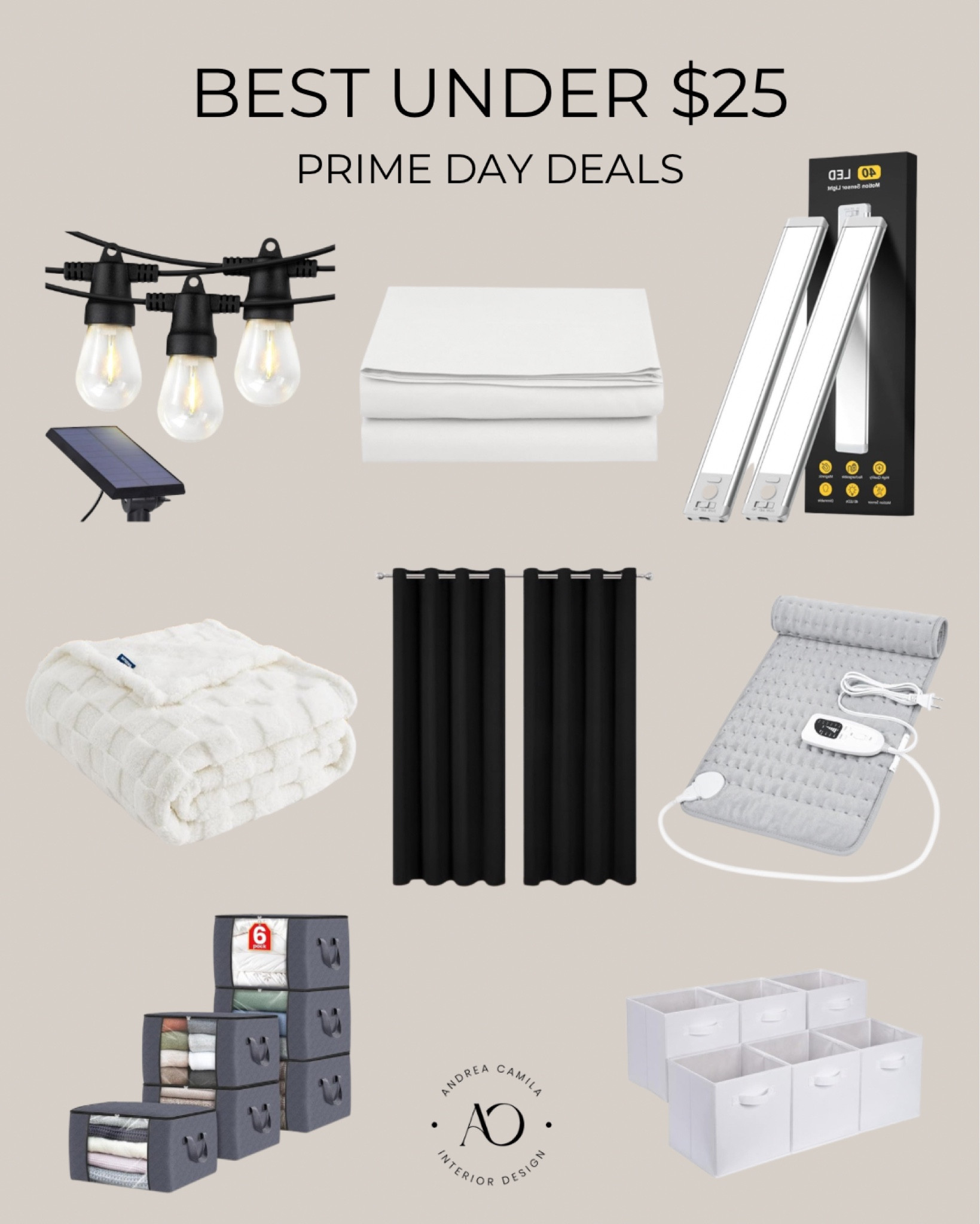Best Amazon prime day deals under $25. Under cabinet lighting motion censored light wireless counter light. Blackout curtains. Cube organizers. Storage basket  fitted hotel sheets. Heating pad. Cozy throw blanket. Solar powered outdoor fairy lights. Clothes storage foldable organizers 

#LTKfindsunder50 #LTKhome #LTKsalealert