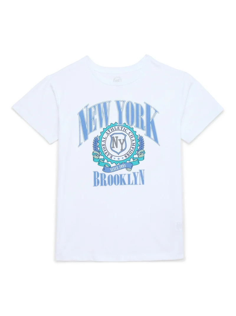 Wonder Nation Girls New York Athletic Graphic Tee with Short Sleeves, Sizes 4-18 | Walmart (US)