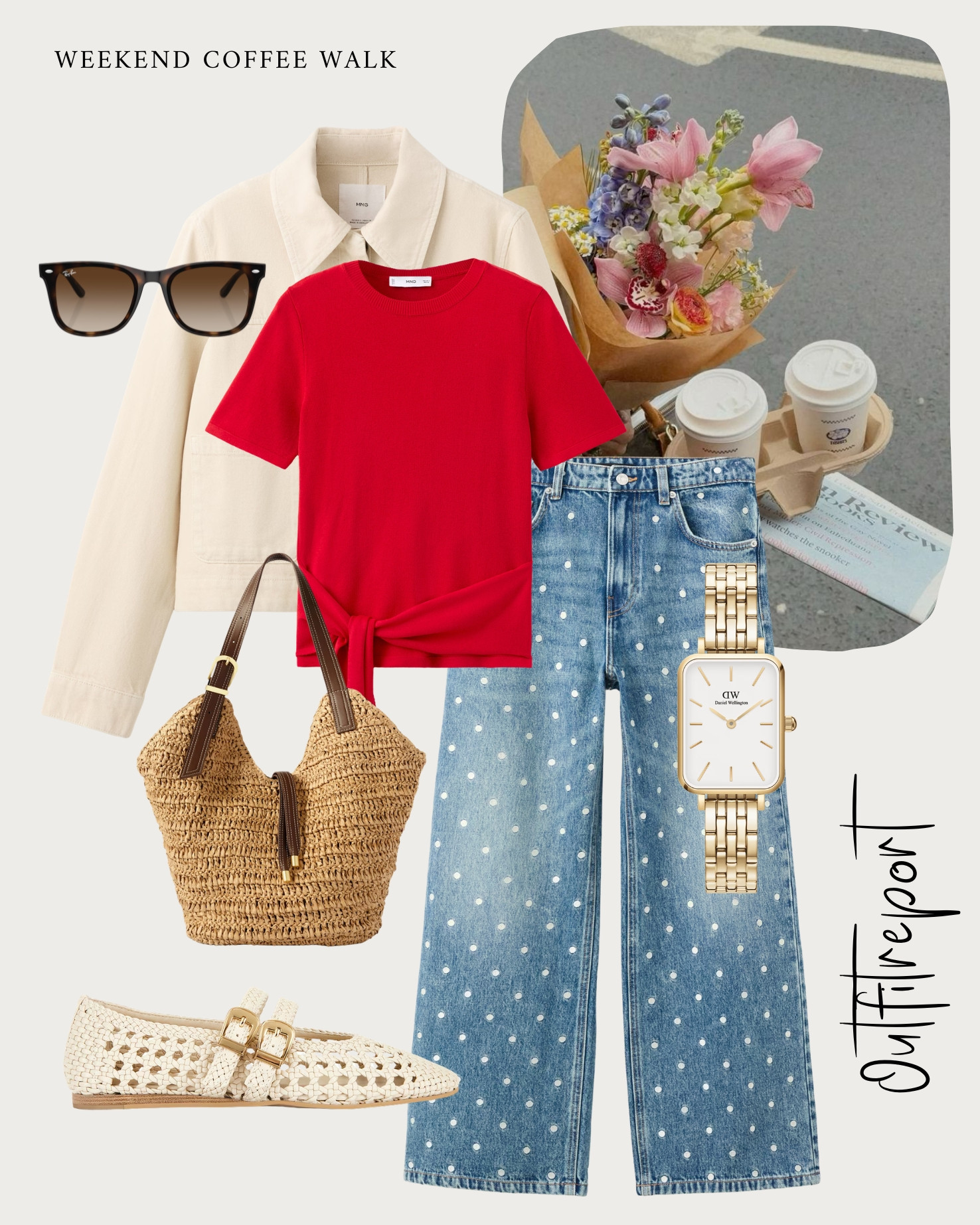 Spring outfit studs jeans flats mesh red top white cropped jackets

#LTKsummer #LTKspring #LTKjeans