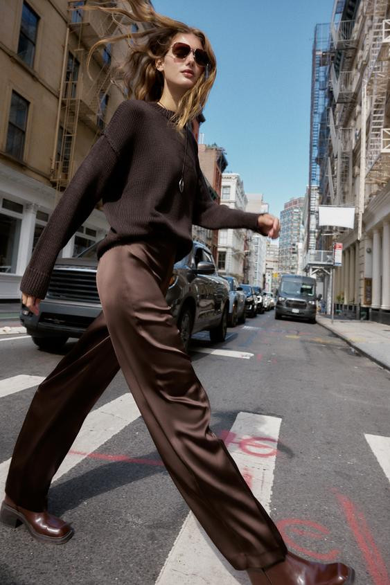 SATIN STRAIGHT LEG PANTS | Zara US