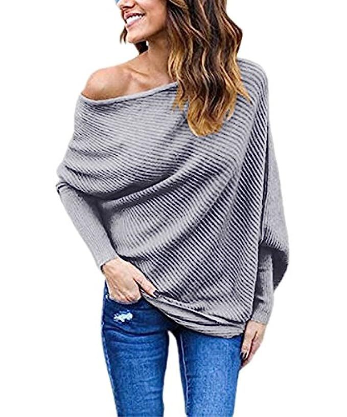 GOLDSTITCH Women's Off Shoulder Batwing Sleeve Loose Pullover Sweater Knit Jumper | Amazon (US)