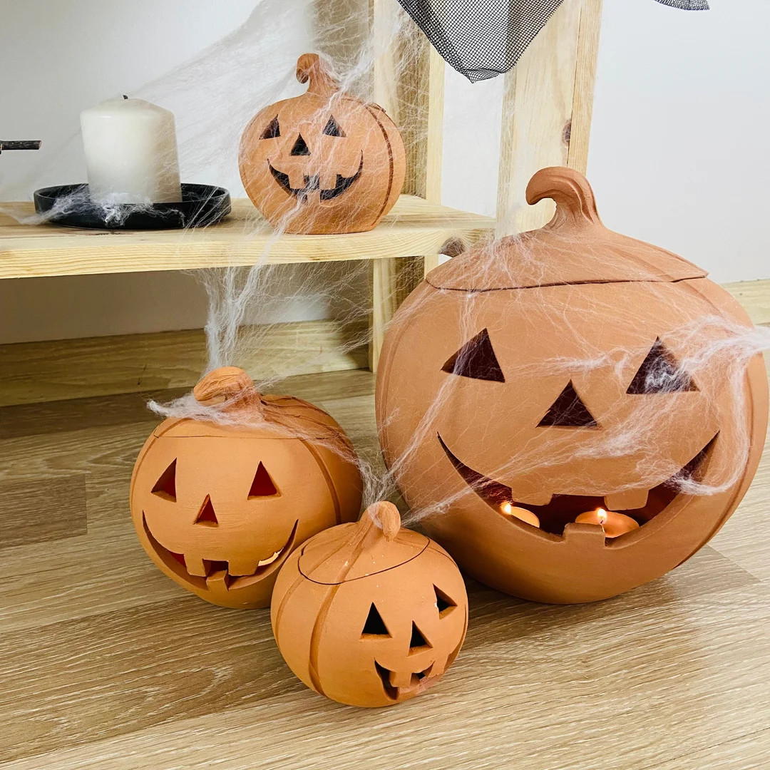 Pumpkin Ceramic Light Candle Holder, Terracotta Jack O Lantern, Multi Size Scary Table Figure, Cl... | Etsy (US)