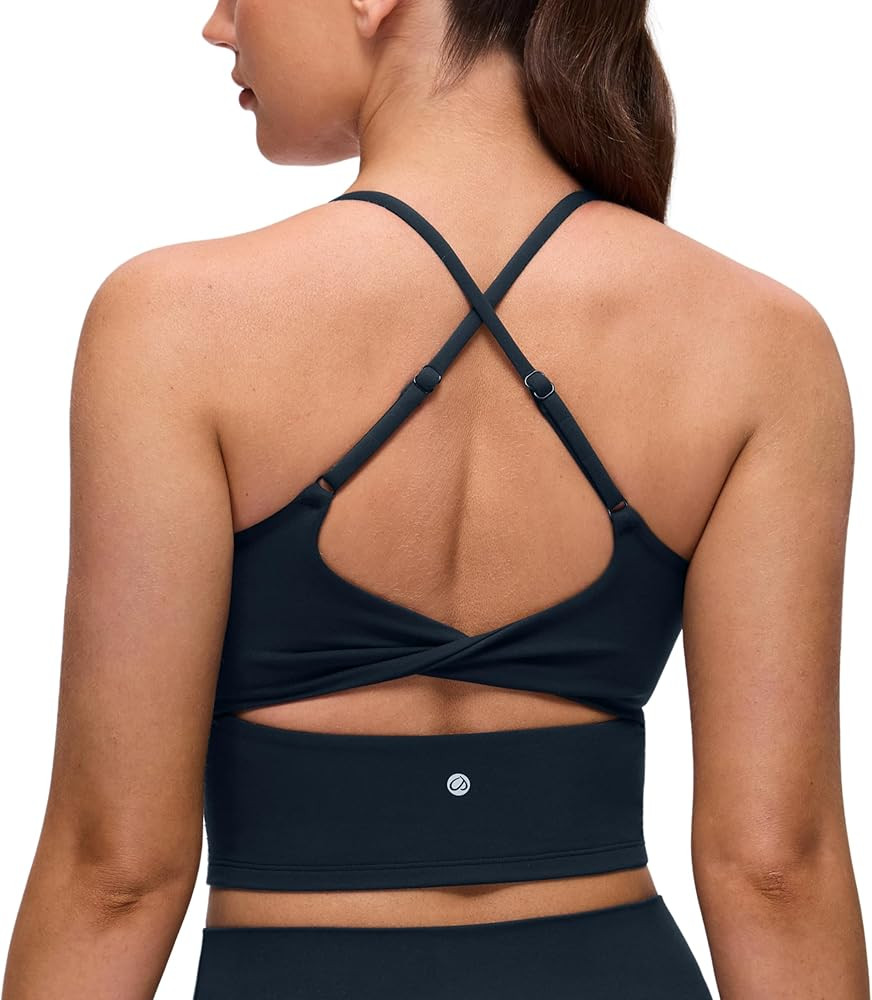 CRZ YOGA Butterluxe Twist Cross Back Crop Tank Tops for Women - Padded Adjustable Straps Yoga Lon... | Amazon (US)