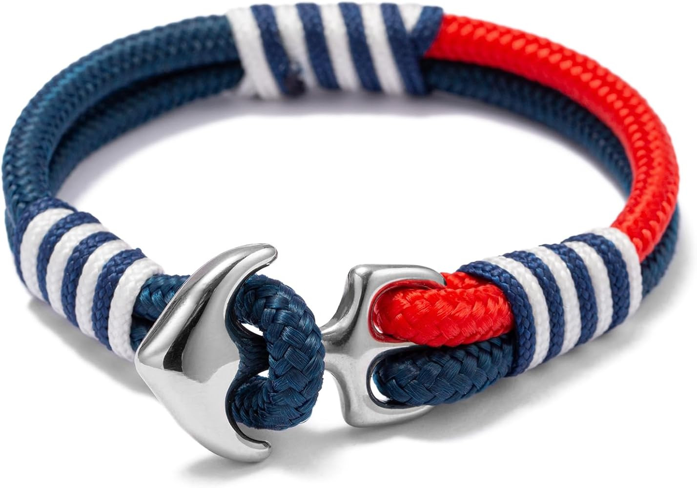 Men's Nautical Anchor Cuff Bracelet, Handmade Black & Blue Stainless Steel Rope Wristband with Lo... | Amazon (US)