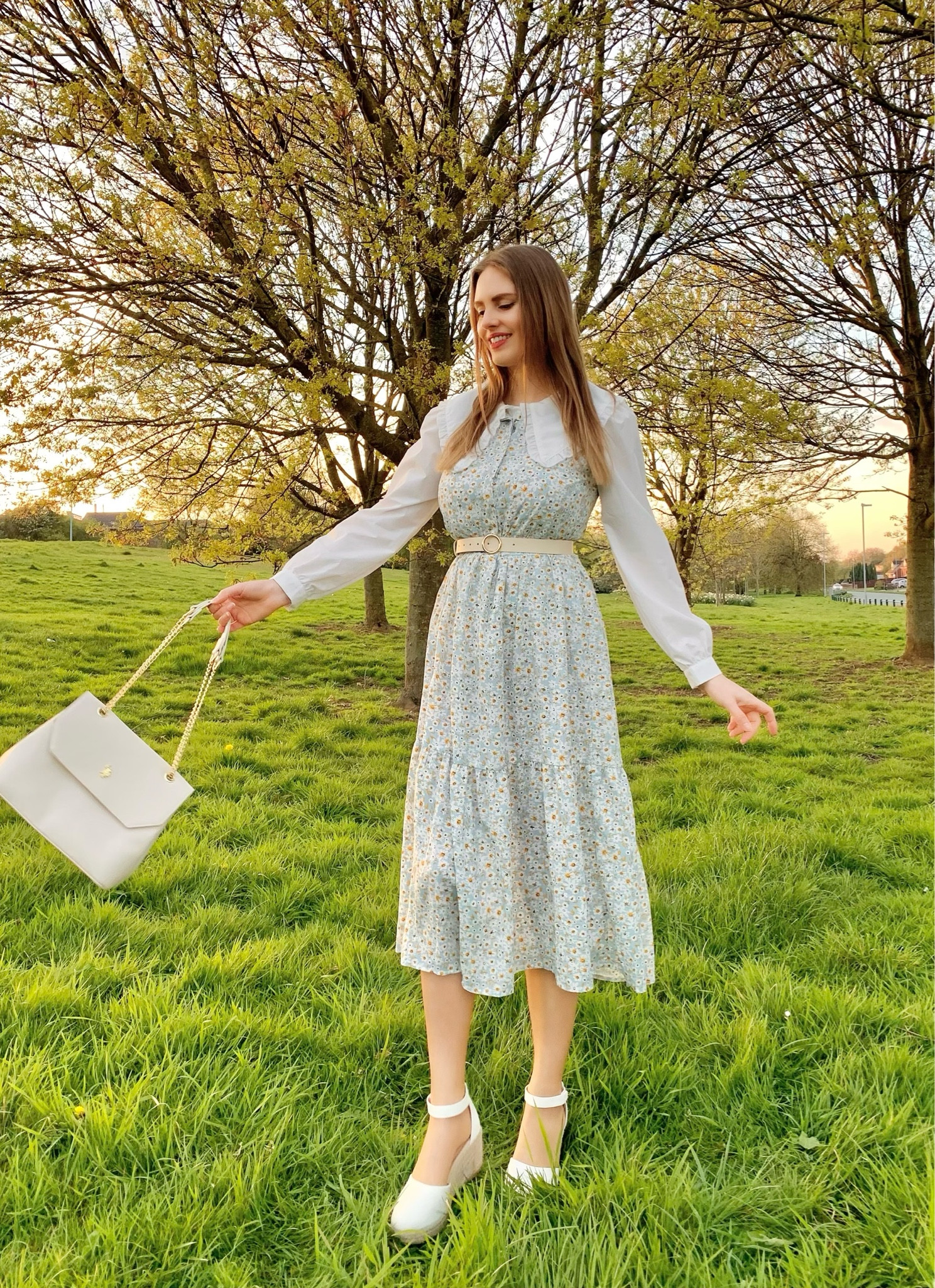 floral dress with shirt underneath Work to Weekend  Styling A Printed Sheath Dress