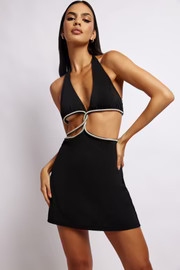 Nicha Halter Mini Dress With Cut Outs - Black | MESHKI US