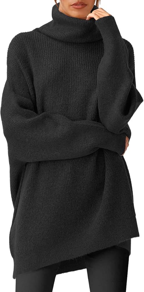 LILLUSORY Women's Fall Turtleneck Oversized Sweaters 2021 Long Batwing Sleeve Casual Pullover Swe... | Amazon (US)