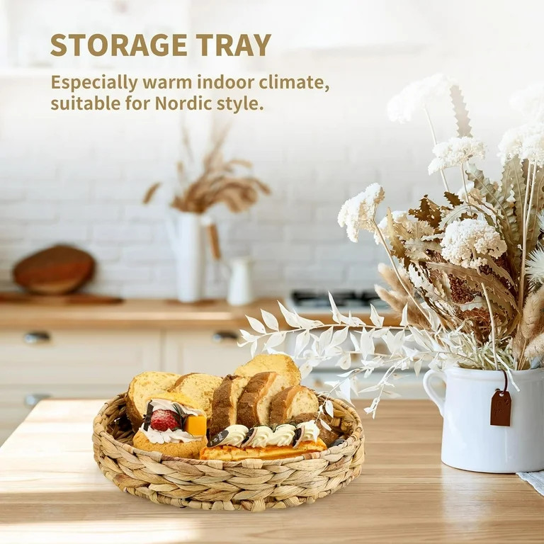 Coffee Table Tray Round Decorative Display Tray Woven Serving Trays with Handles,Water Hyacinth S... | Walmart (US)