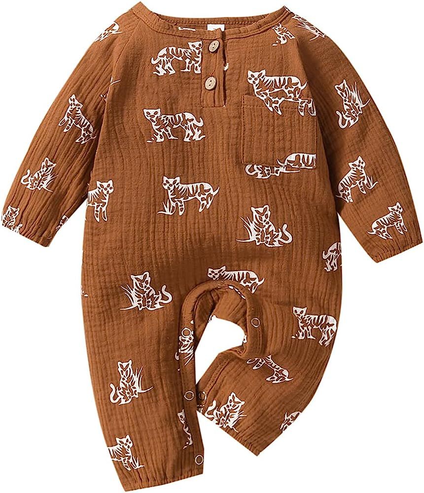 Newborn Infant Baby Boy Cotton Linen Button Sun Print Romper Bodysuit One Piece Jumpsuit Playsuit... | Amazon (US)
