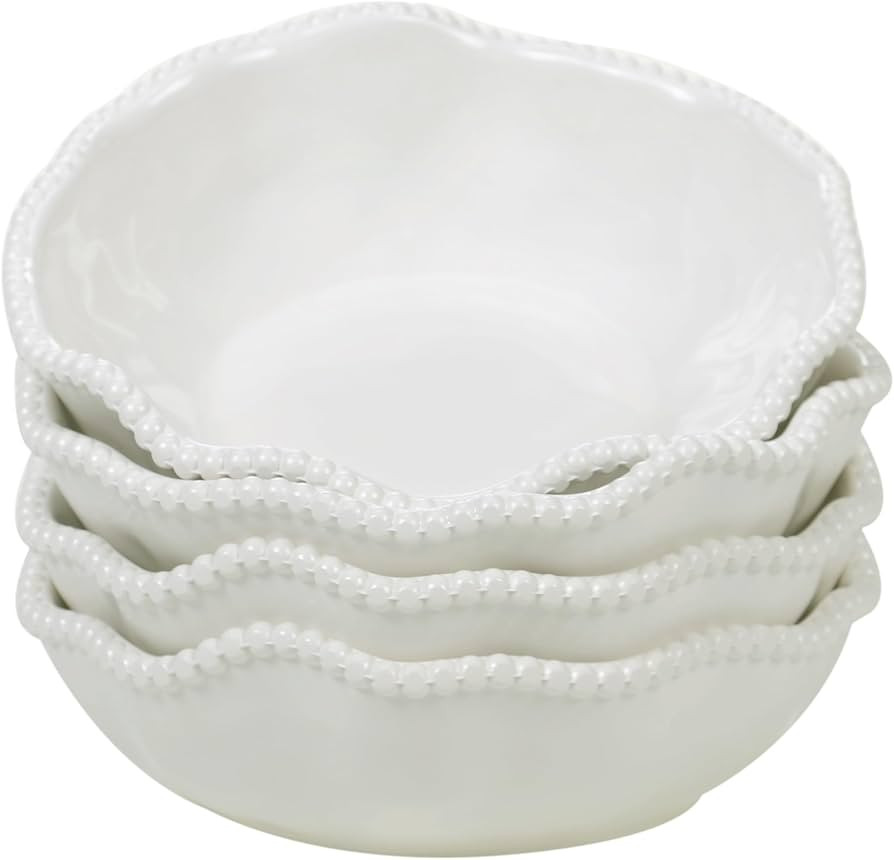 Perlette Cream Beaded All-Purpose Bowls – Set of 4, 7.5" x 2", 22 oz Elegant Melamine, Unbreaka... | Amazon (US)