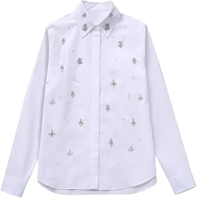 White Shirt Women's Button-Down Shirt Long Sleeve Asymmetric Top Large Size | Amazon (US)