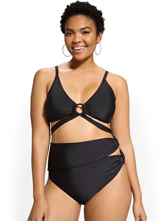wrap-around o-ring v-neck bikini top - ny&c swimwear | New York & Company