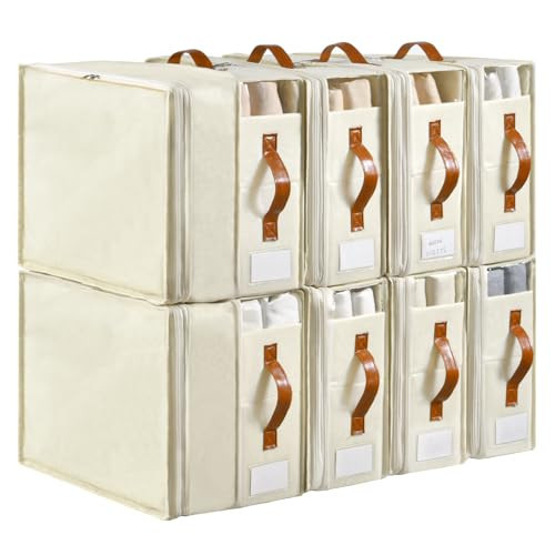 Bed Sheet Organizers and Storage, 8 Pack Linen Closet Organizers with Adjustable Zipper, Foldable Bedding Storage for Queen or King Size Bedsheets, Duvet Covers and Pillows | Amazon (US)