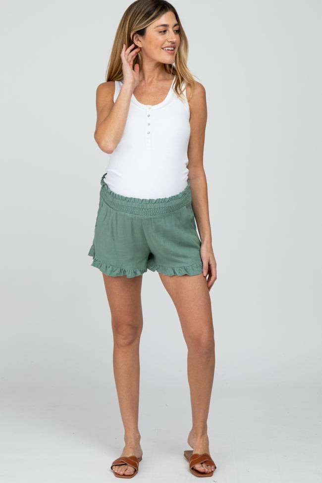 Sage Ruffle Hem Maternity Shorts | PinkBlush Maternity