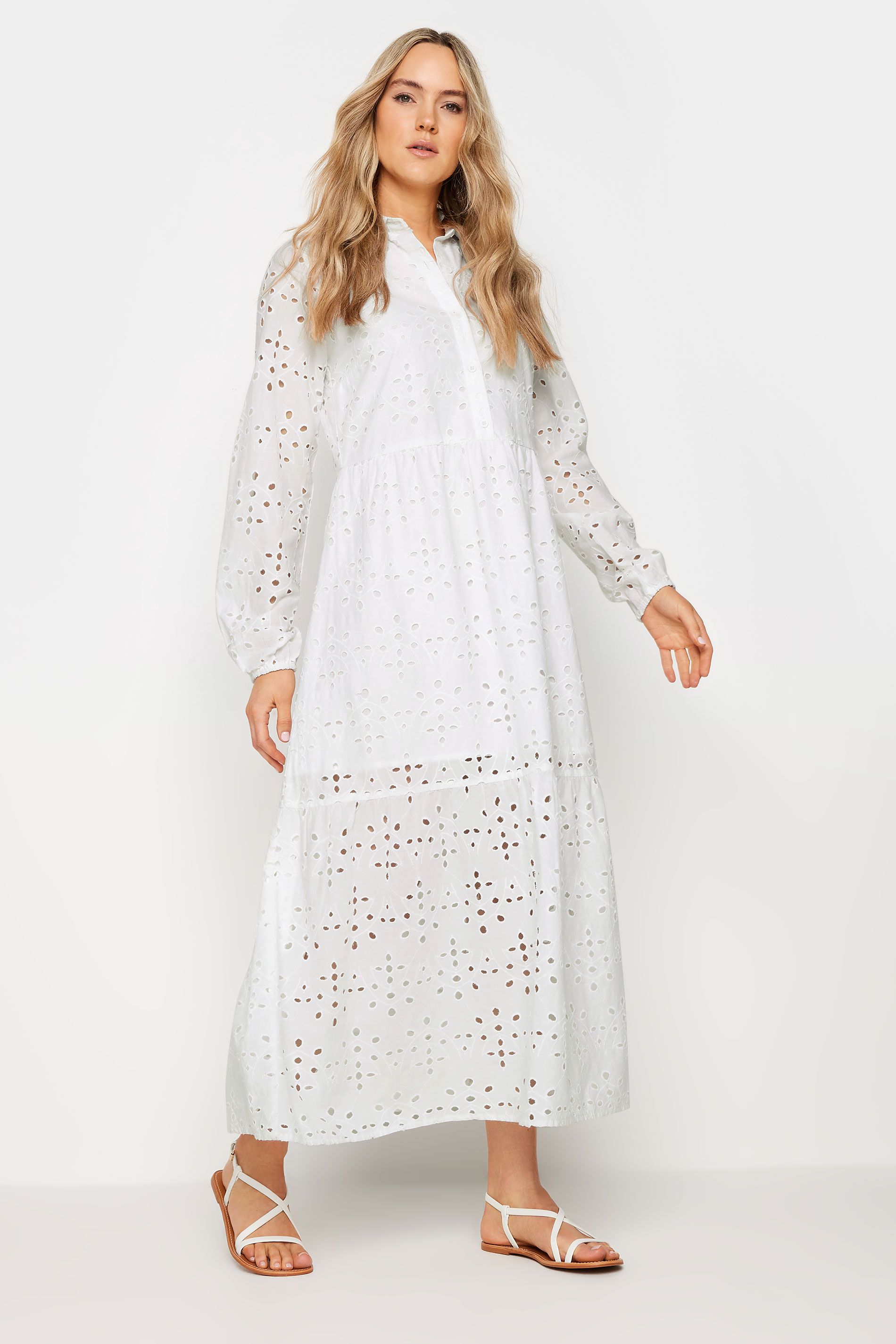 LTS Tall White Broderie Anglaise Maxi Shirt Dress | Long Tall Sally