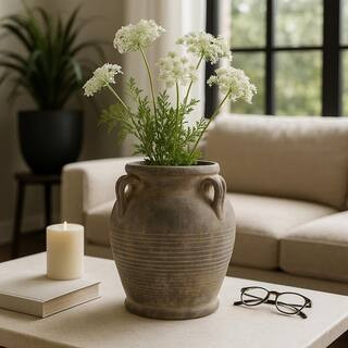 Liv & Skye 10 in. Brown Terracotta Decorative Barrel Vase with Handles 20337-07 - The Home Depot | The Home Depot