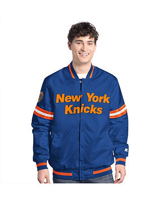 Men's Blue/Orange New York Knicks Scout Full Snap Varsity Jacket | Macy's