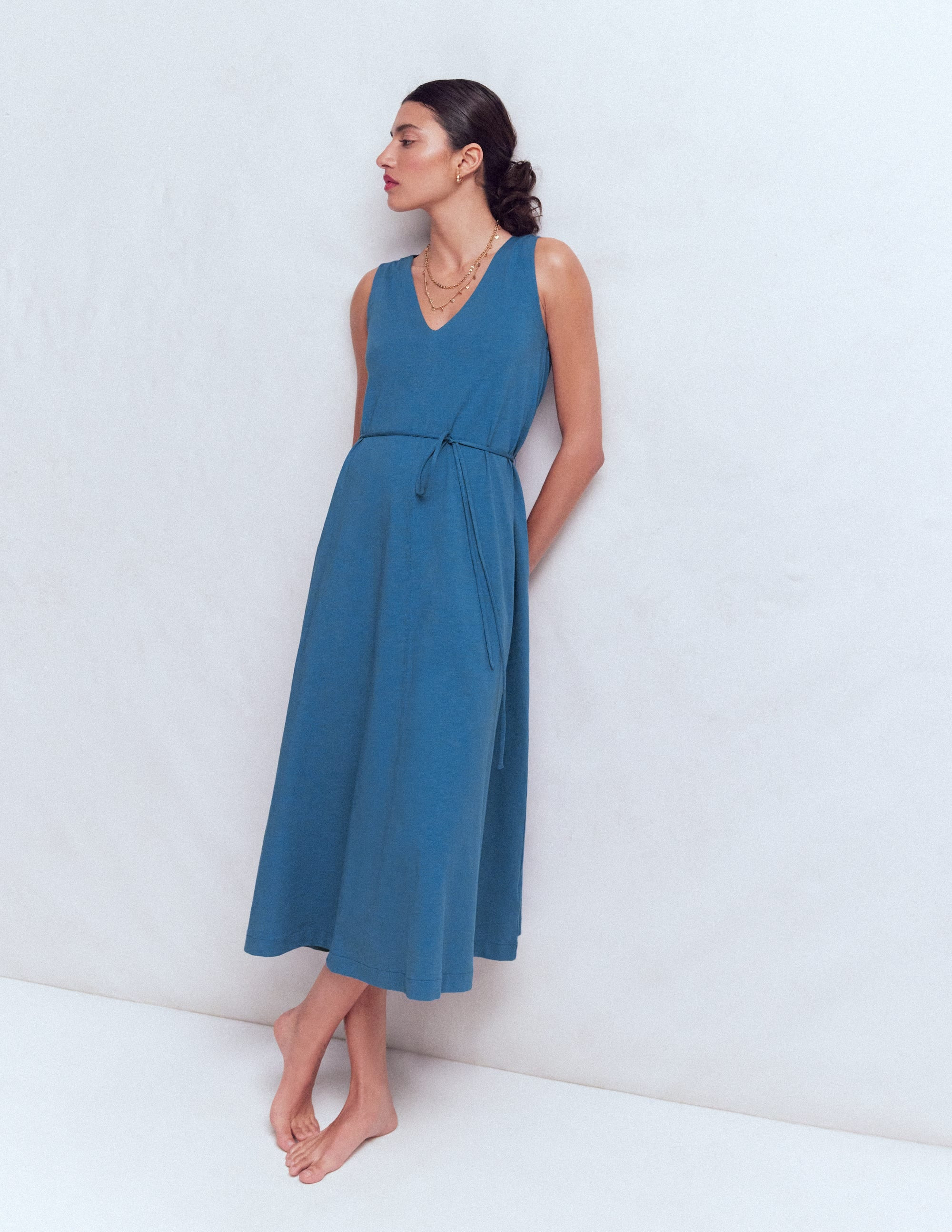 Mia V-neck Jersey Midi Dress-Tourmaline Blue | Boden (US)
