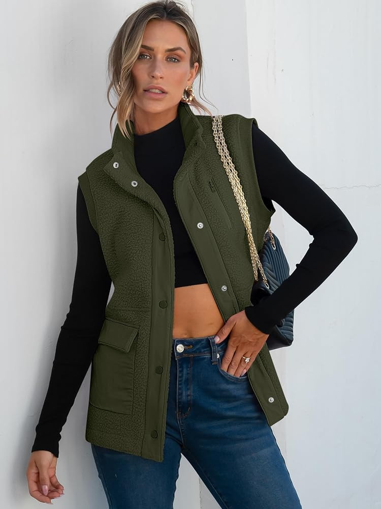 ANRABESS Womens Sherpa Fleece Vest Fall Fuzzy Jackets Casual Wear | Amazon (US)