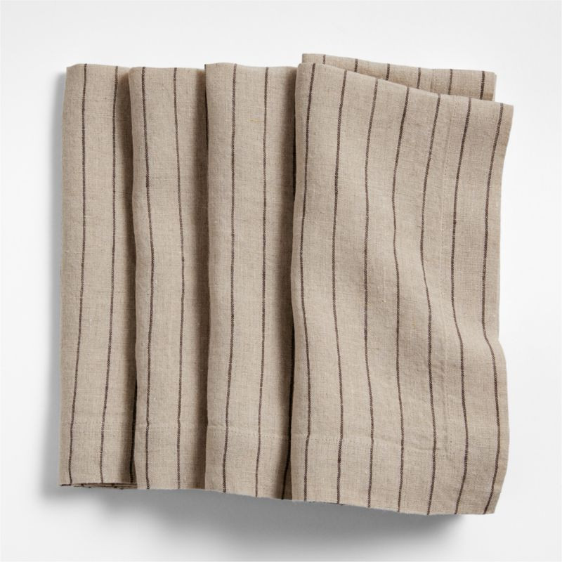 Marin Natural and Earth Brown EUROPEAN FLAX -Certified Linen Striped Napkins, Set of 4 + Reviews ... | Crate & Barrel