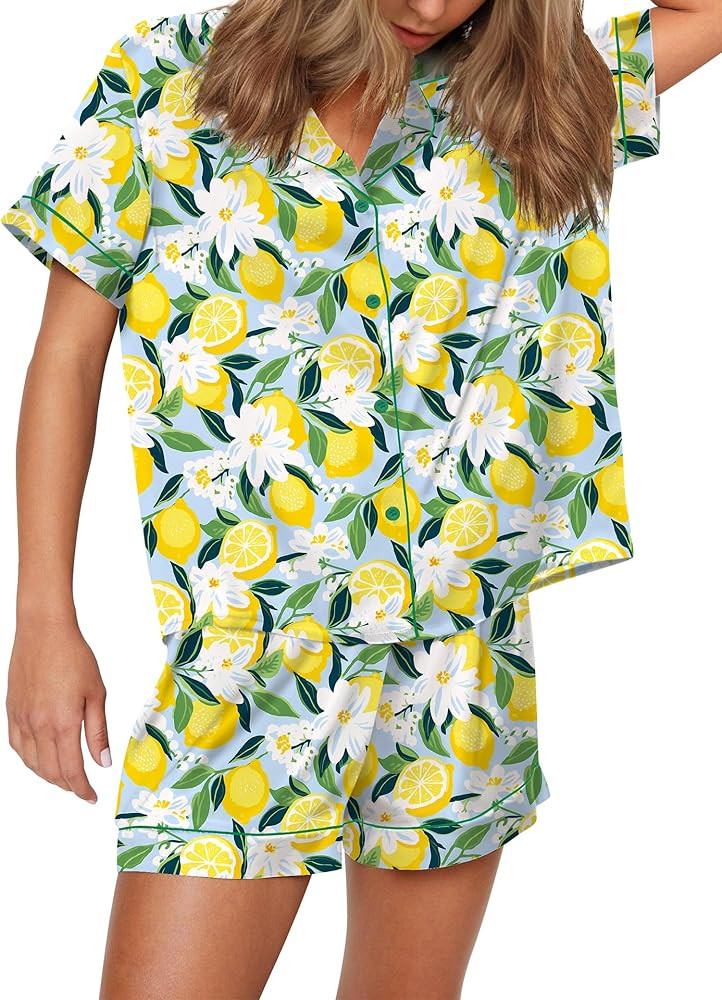 SHESHOW Funny Graphic Pajamas for Women Set Button Down Short Sleeve Top and Shorts Pjs Sets Slee... | Amazon (US)