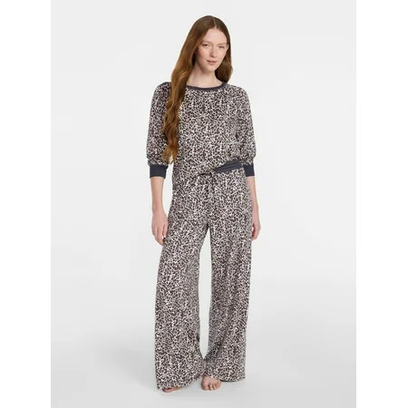 Joyspun Women's Cozy Lounge Collection Hacci Long Sleeve Top and Pants Pajama Set, 2-Piece, Sizes XS-3X | Walmart (US)