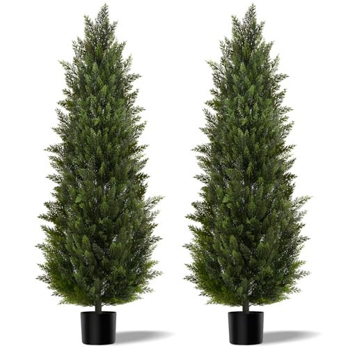 Artificial Topiary Cedar Trees 6FT Tall 2 Set, Outdoor Indoor Faux Pine Shrubs Plants, Realistic Fake Plants Front Porch Decor, Artificial Bushes Cypress for Home Front Door Offices | Amazon (US)