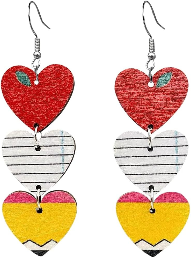 Creative Teacher Student Dangle Earrings Wooden Book Pencil Ruler Globe Scissors Dangle Earrings ... | Amazon (US)