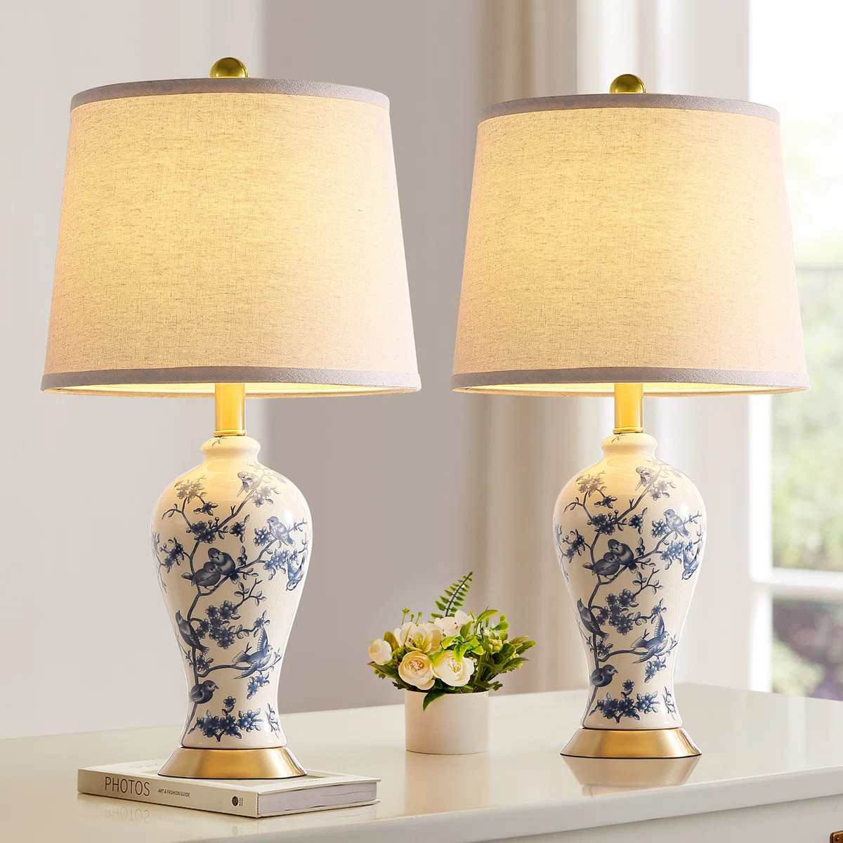 24″ Blue & White Porcelain Table Lamp With Classic Chinoiserie Pattern – Cottage-Style Bedsid... | Wayfair North America