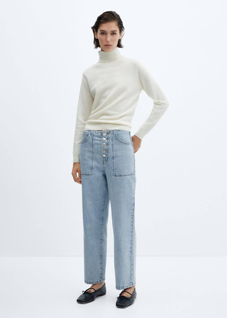 Cropped straight-leg jeans with buttons | MANGO (US)