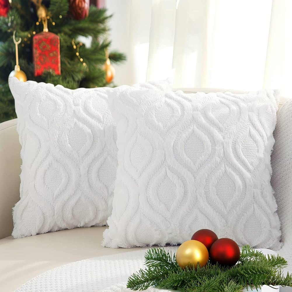 decorUhome Christmas Decorative Throw Pillow Covers 18x18, Soft Plush Faux Wool Couch Pillow Cove... | Amazon (US)
