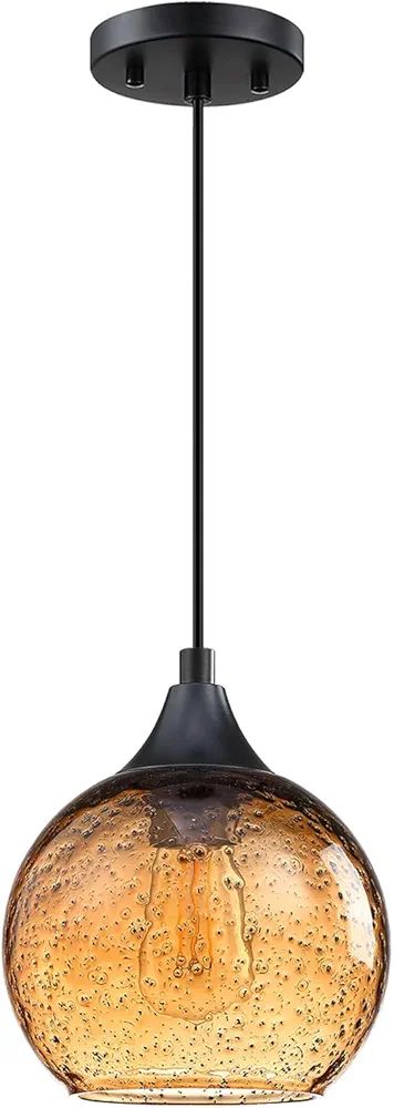 1 Light 6.3" Hanging Indoor Kitchen Island Pendant Lights Black Seeded Glass Pendant Ceiling Ligh... | Amazon (US)