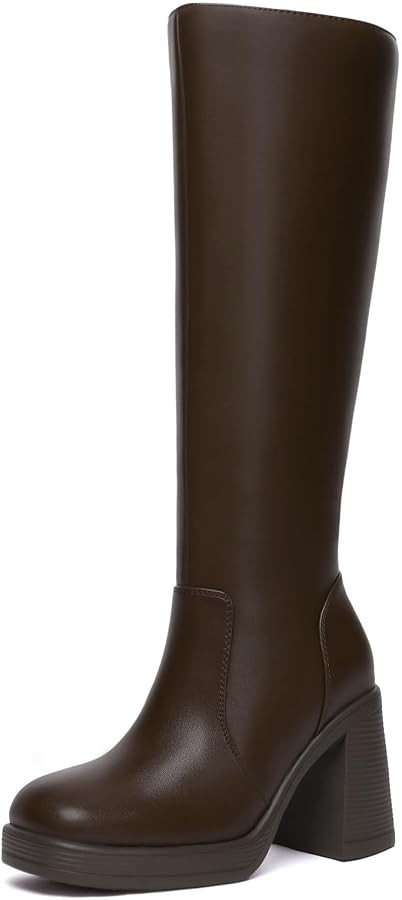 Athlefit Knee High Boots Women Wide Calf Platform Boots with Side Zipper | Amazon (US)