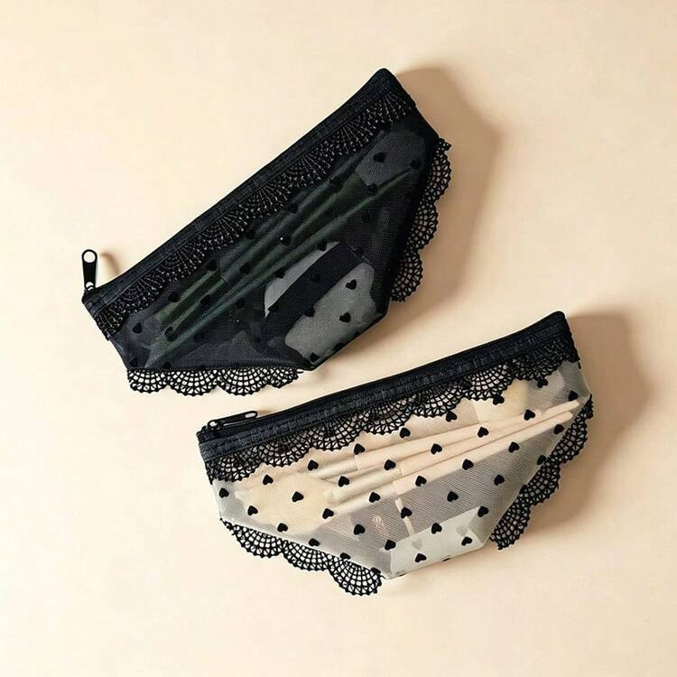 Black Niche Personalized Makeup Bag, Unique Shaped Storage Pouch, Portable Mesh Cosmetic Statione... | SHEIN