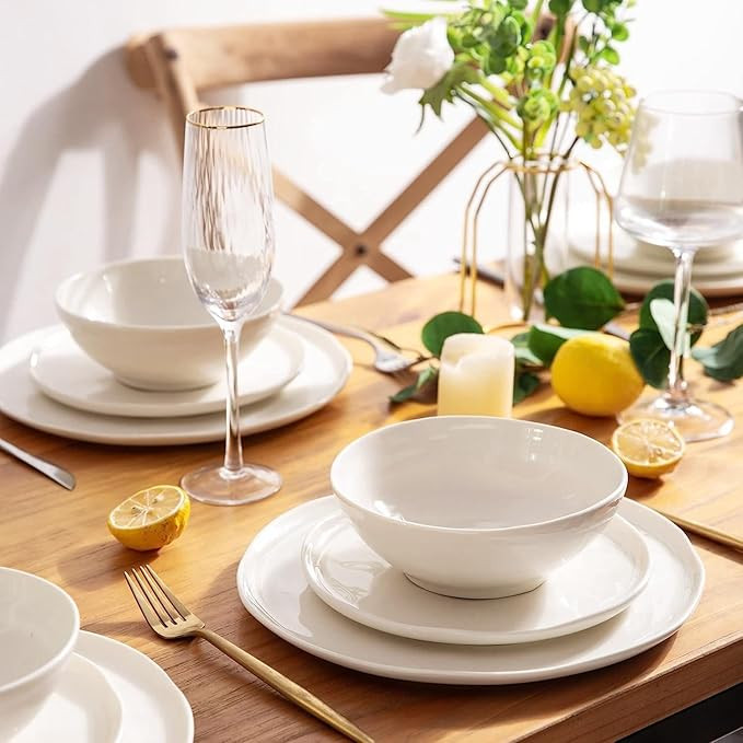 LERATIO Ceramic Dinnerware Sets for 8,Porcelain Plates and Bowls Sets with Wavy Edge, Oven &Micro... | Amazon (US)