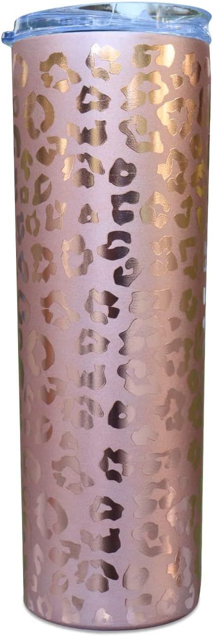 BLANKSMALL Tumbler with Lid, Insulated Water Bottle Iced Coffee Mug (20 oz Rose Gold Leopard Prin... | Amazon (US)