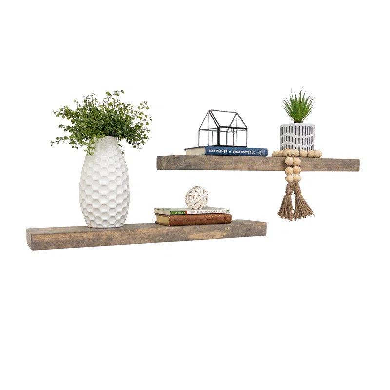 Evonne 2 Piece Pine Solid Wood Floating Shelf (Set of 2) | Wayfair North America