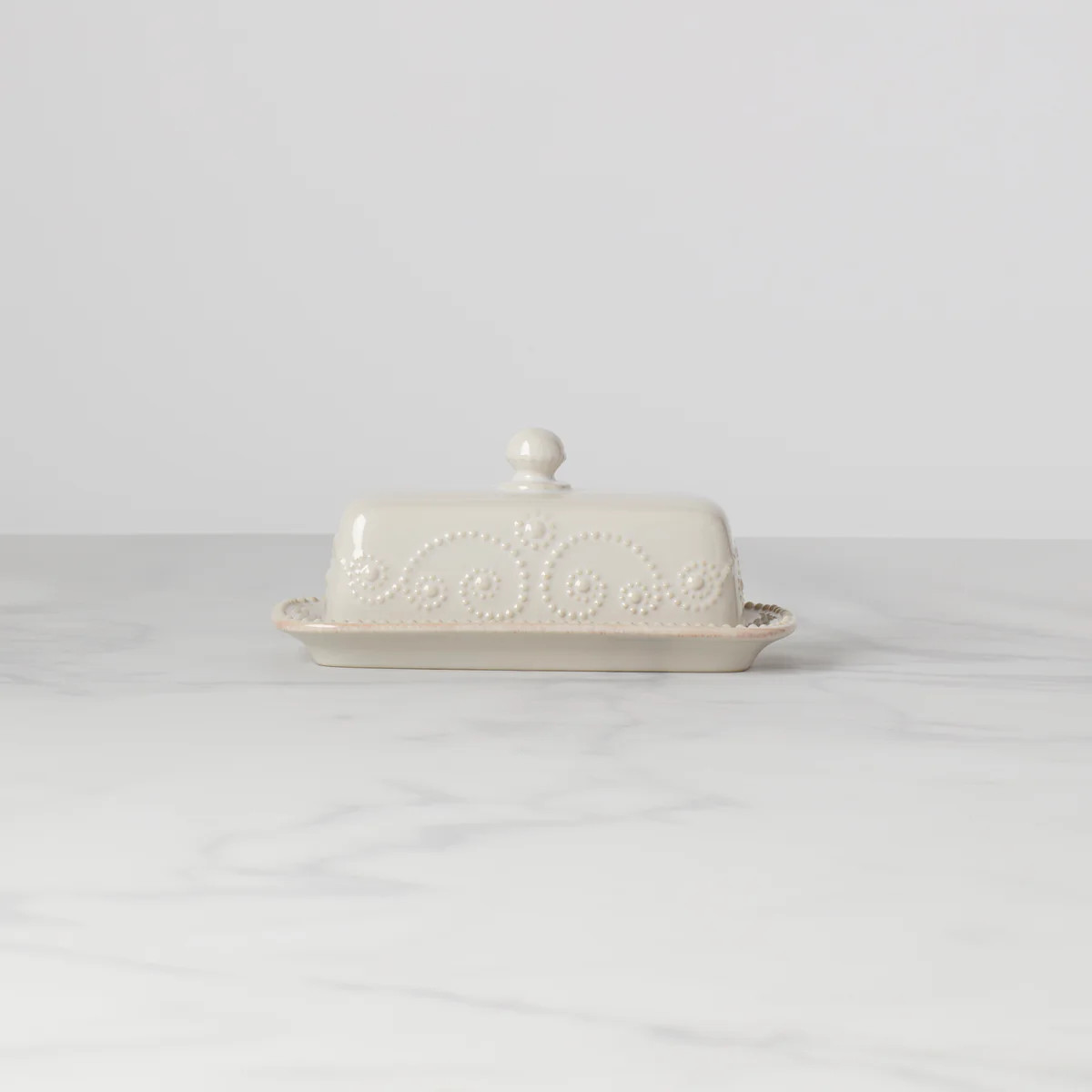 French Perle White Covered Butter Dish | Lenox