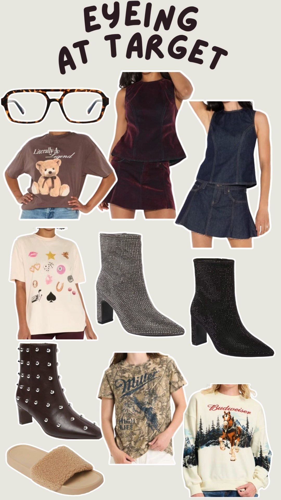 Eyeing at target! 

Two piece set. Graphic tee. Blue light glasses. Booties. Boots. Studded. Camo. Trending. Best sellers. Viral. Sweatshirt  

#LTKSeasonal #LTKStyleTip #LTKFindsUnder100