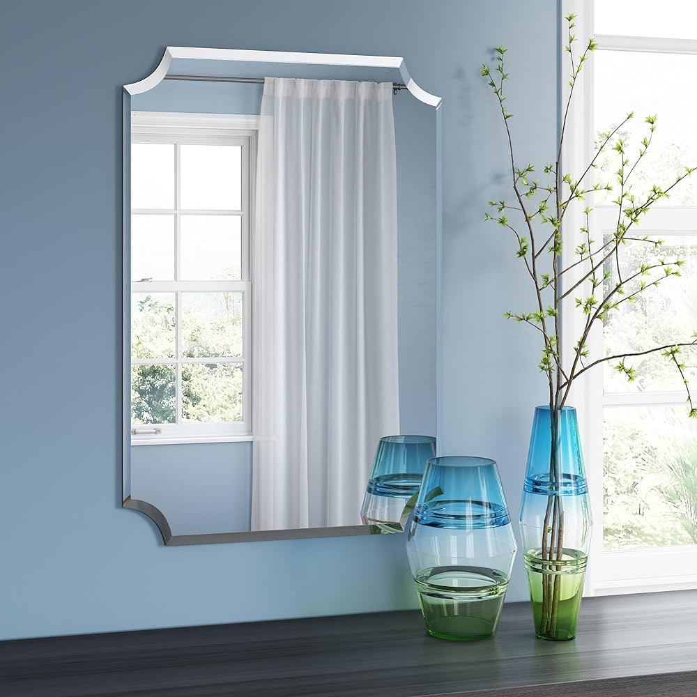 Howard Elliott Frameless Scalloped Wall Hanging Silver Vanity, Home Decoration Mirrors for Living... | Amazon (US)