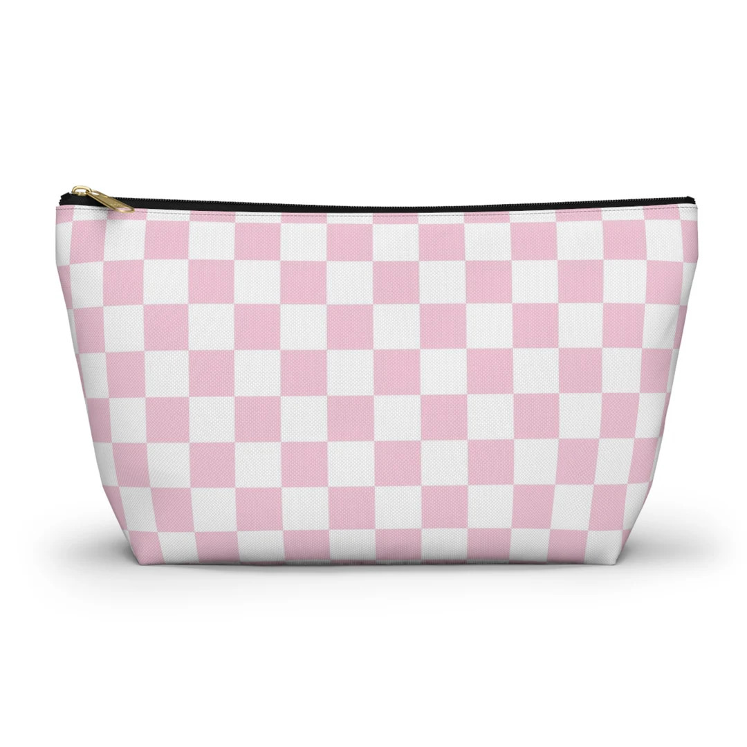 Pink Checkered Box Pouch Large Capacity Makeup Bag Toiletry - Etsy | Etsy (US)